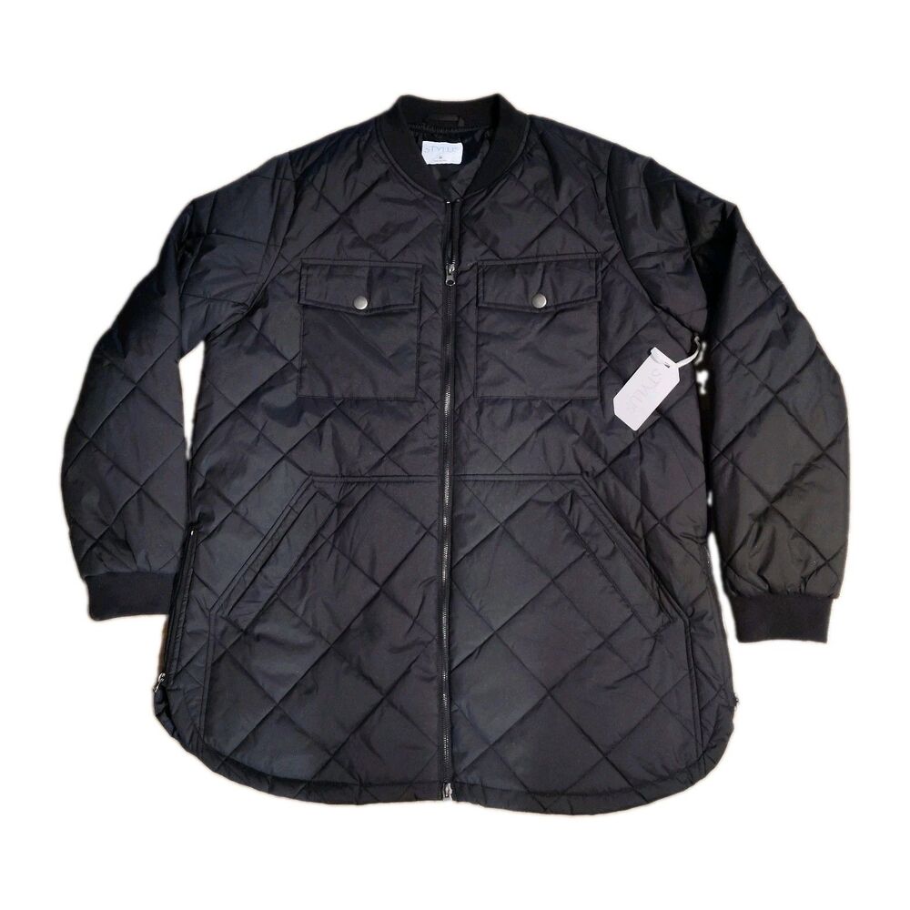 Stylus Women's Quilted Jacket XL Black Lightweight Mid Length NWT Everyday